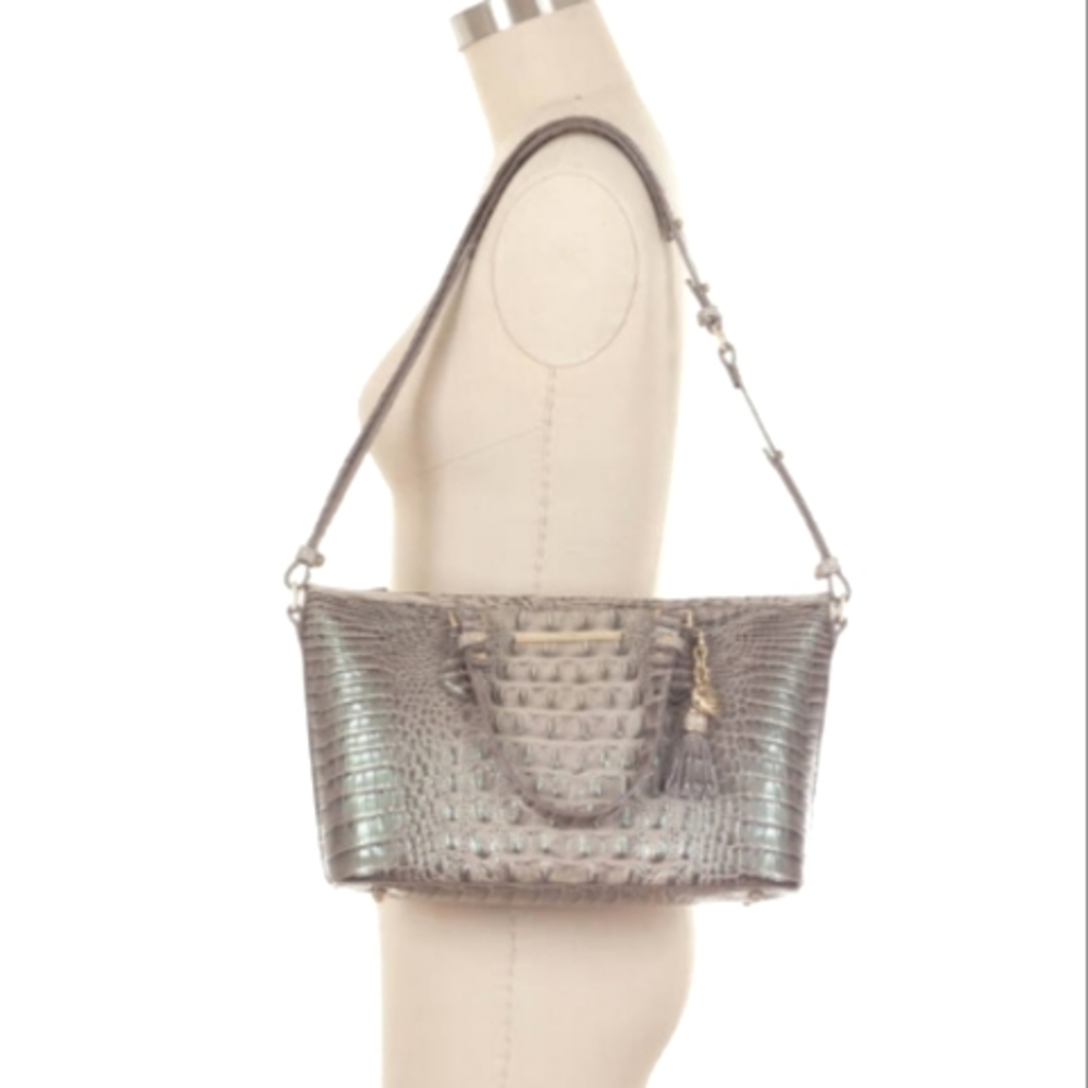 Brahmin Mini Quiet Luxury Asher Hemlock Melbourne Bag With Strap Tassel GRAY
